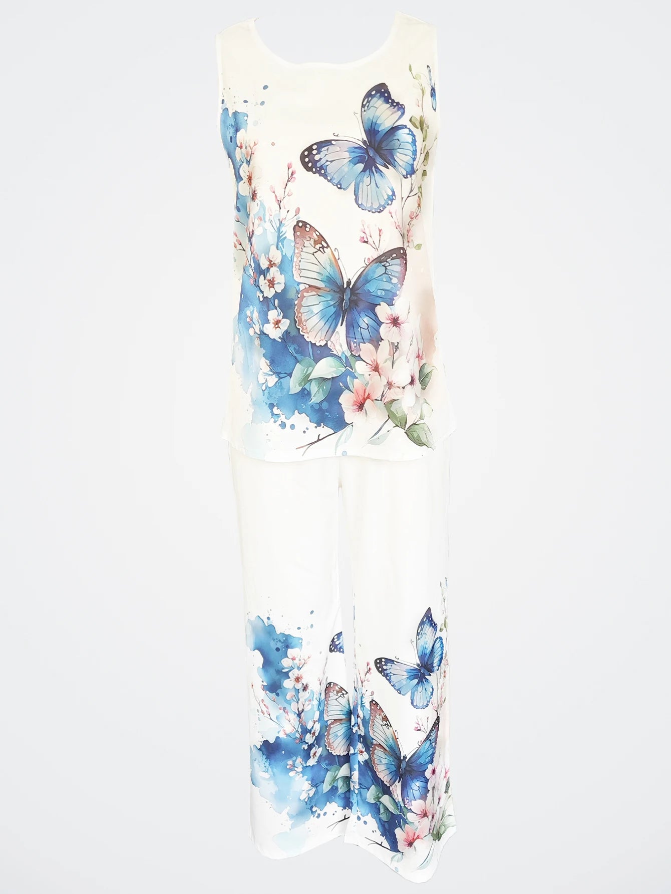 Simple Sleeveless Printed Vest Long Pants Set