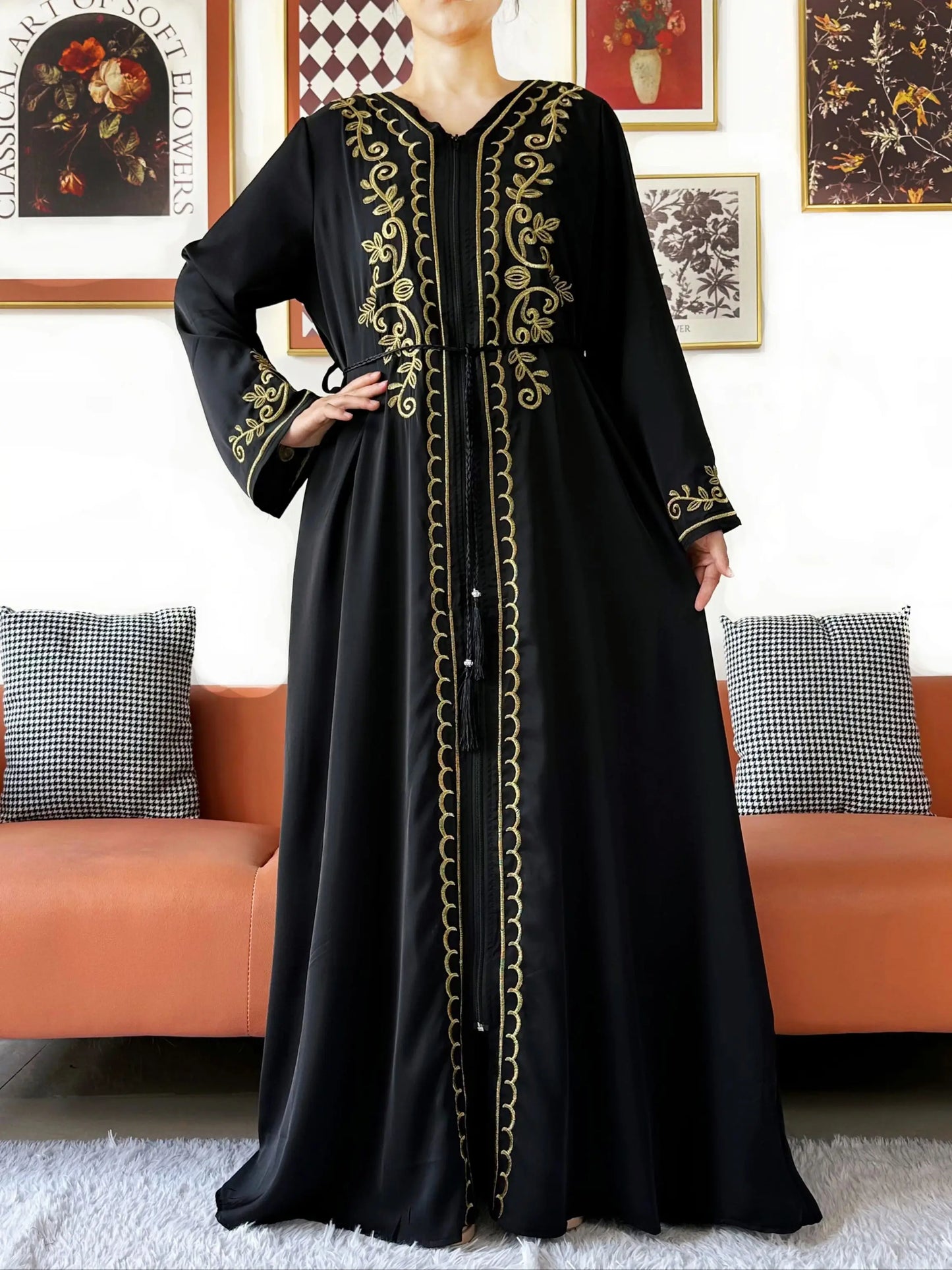 Elegant Women Abaya Long Sleeve Chiffon Dress
