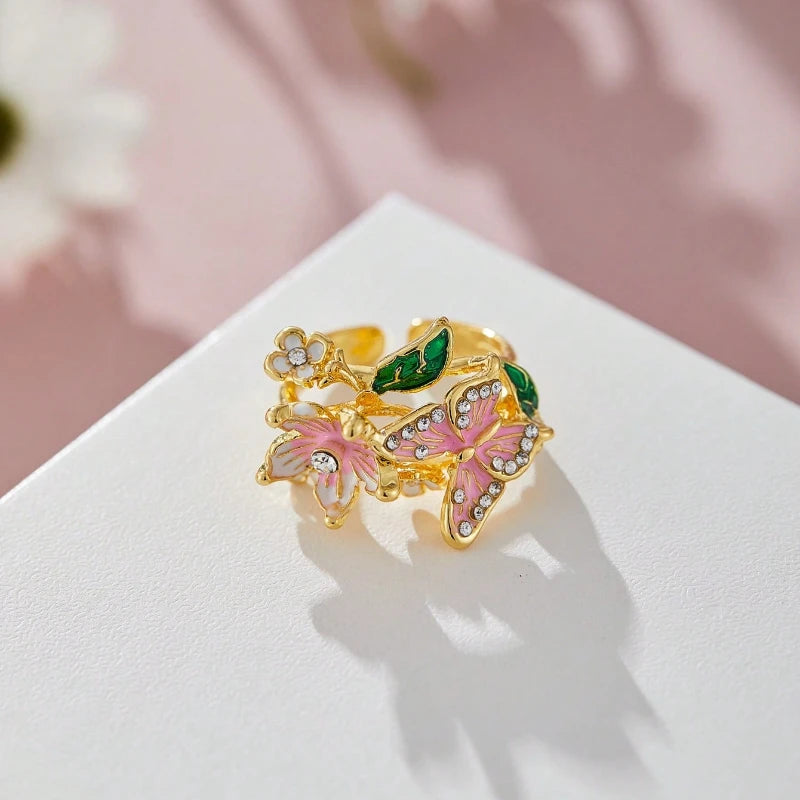 Aesthetic Flower Butterfly Rings