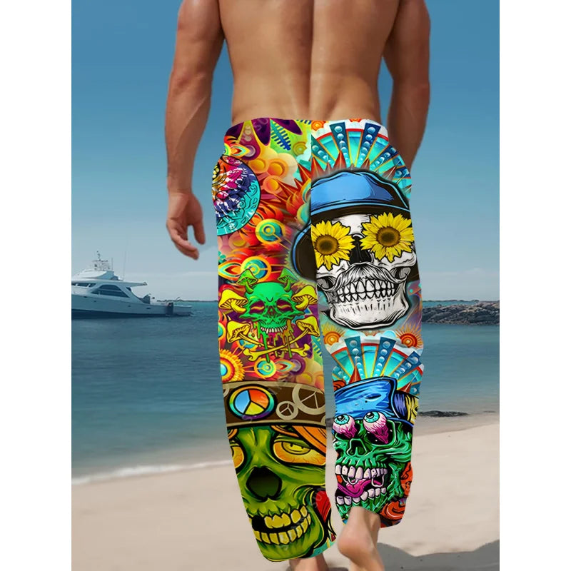 Men's Summer Fashion Casual Pants Skull Print