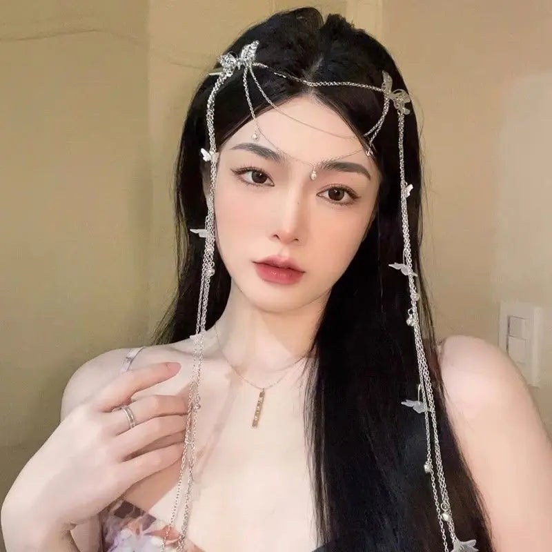 Crystal Long Tassel Chain Headband