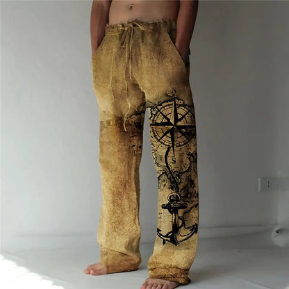 Men's Retro Compass Art Pants