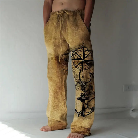 Men's Retro Compass Art Pants
