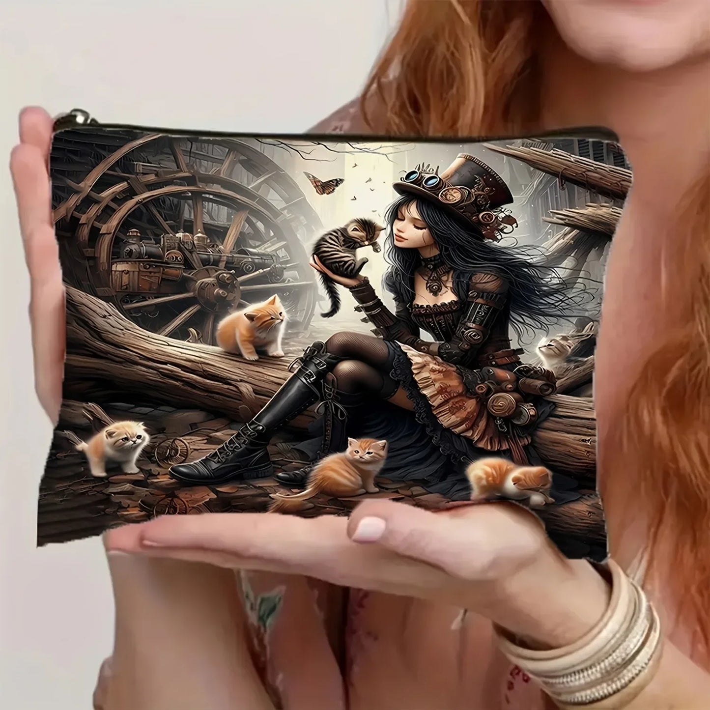 Enchanted Forest Witch and Cat Full Moon Cosmetic Bag