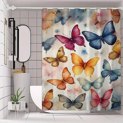 Butterfly print shower curtain