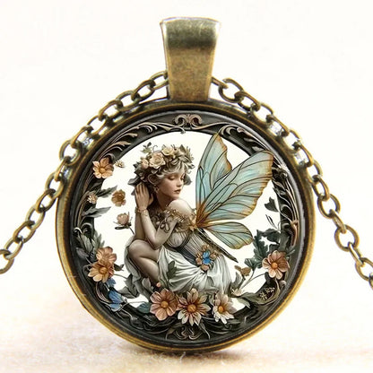 Vintage Round Butterfly Fairy Glass Dome Pendant