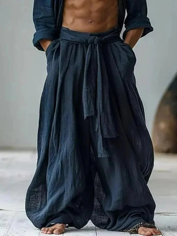 Casual Cotton And Linen Wide Leg Pants