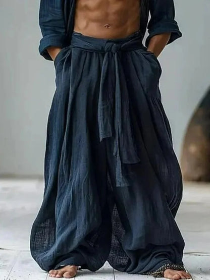 Casual Cotton And Linen Wide Leg Pants