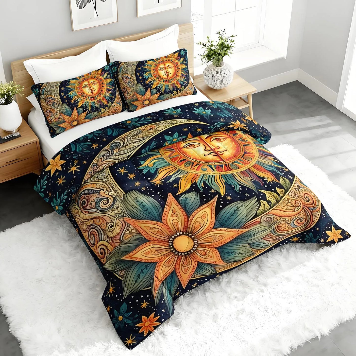 3PC Bohemian Sun Moon Comforter Set