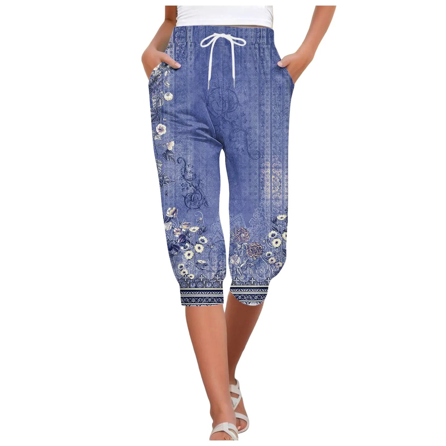 Over sized Drawstring Sweatpants Capris For Women