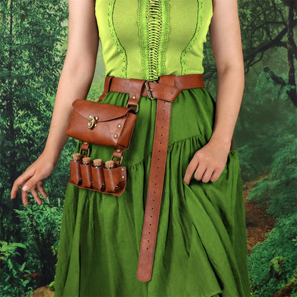 Renaissance Leather Belt Medieval Wizard Alchemy Glass Magic Bottle Cork Bottle Stopper Copper Coin Waist Bag Cosplay Belt