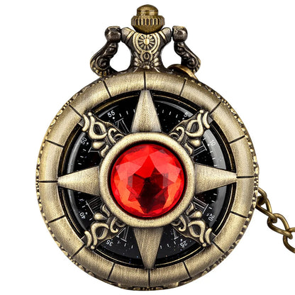 Hollow Sun Rhinestone Decorated Chic Bronze Quartz Pocket Watch Men Women Black Starry Roman Numerals Fob Chain Pendant Clock