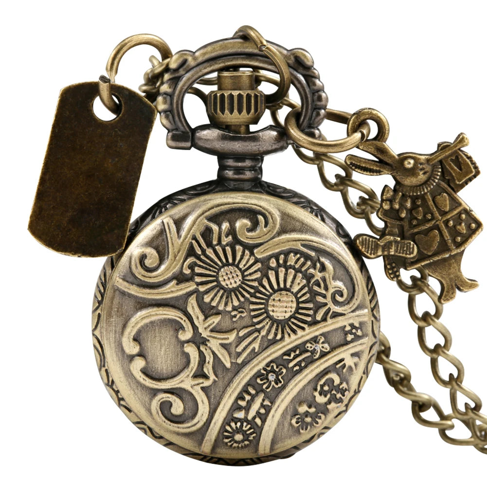Vintage Quartz Lovely Rabbit Bronze Pocket Watch