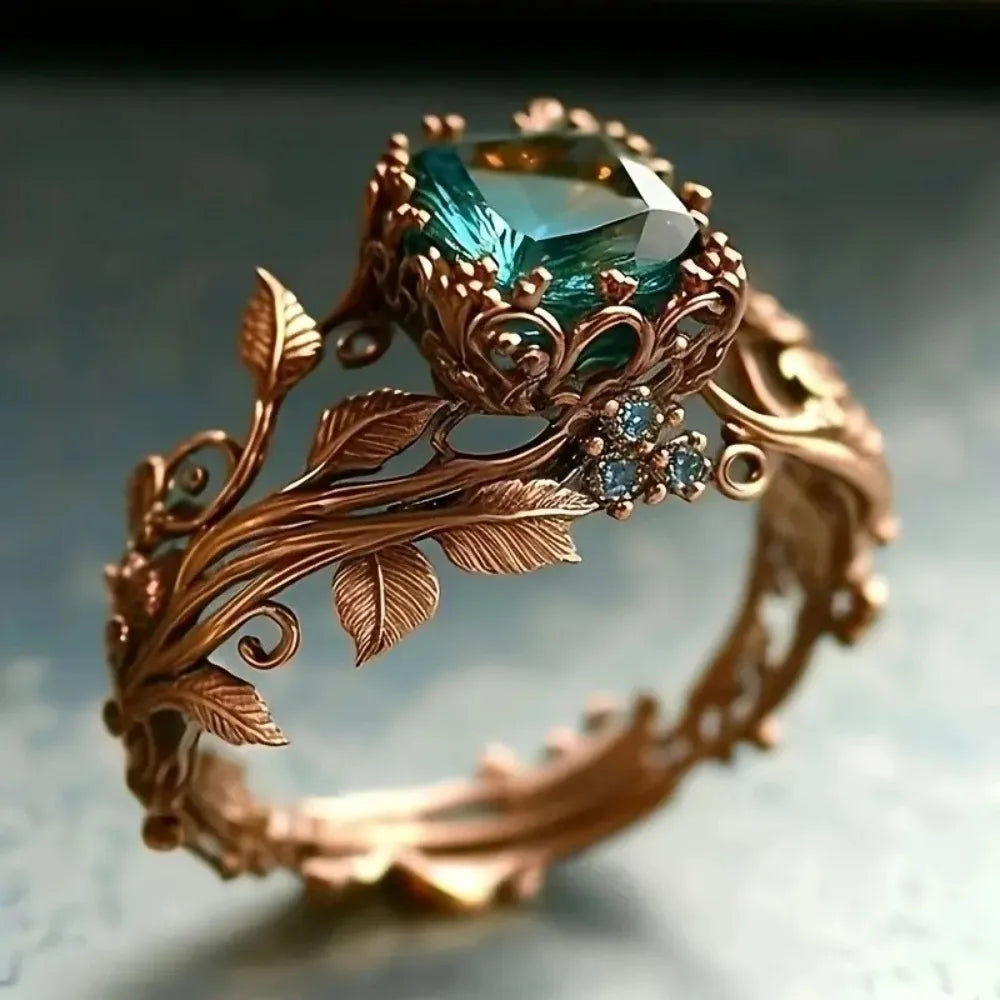 Inlaid Design Leaf Flower Ring