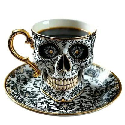Skull Printed Resin Coffee Cups and Saucers