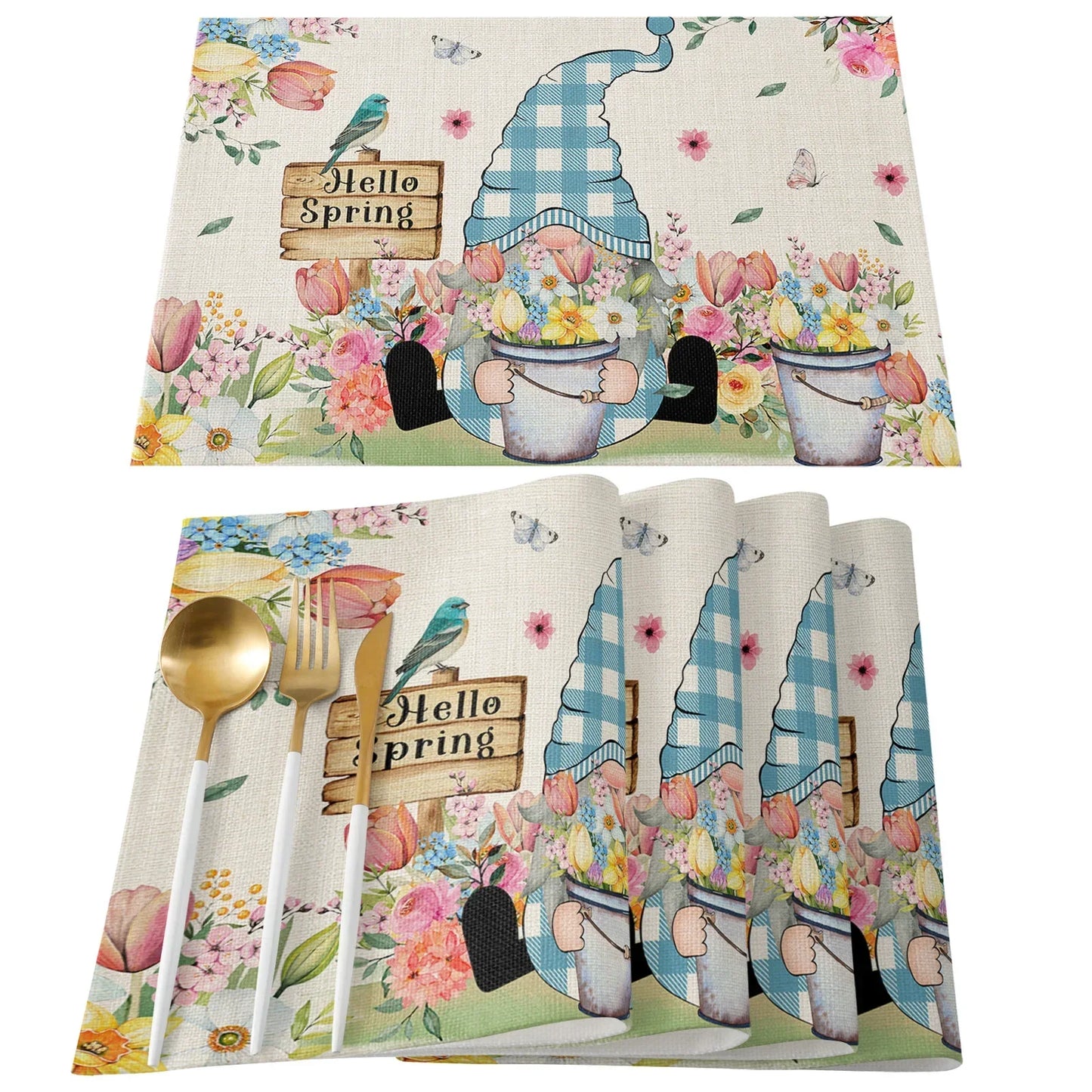 Spring Bee Daisy Gnome Table Mats Cotton