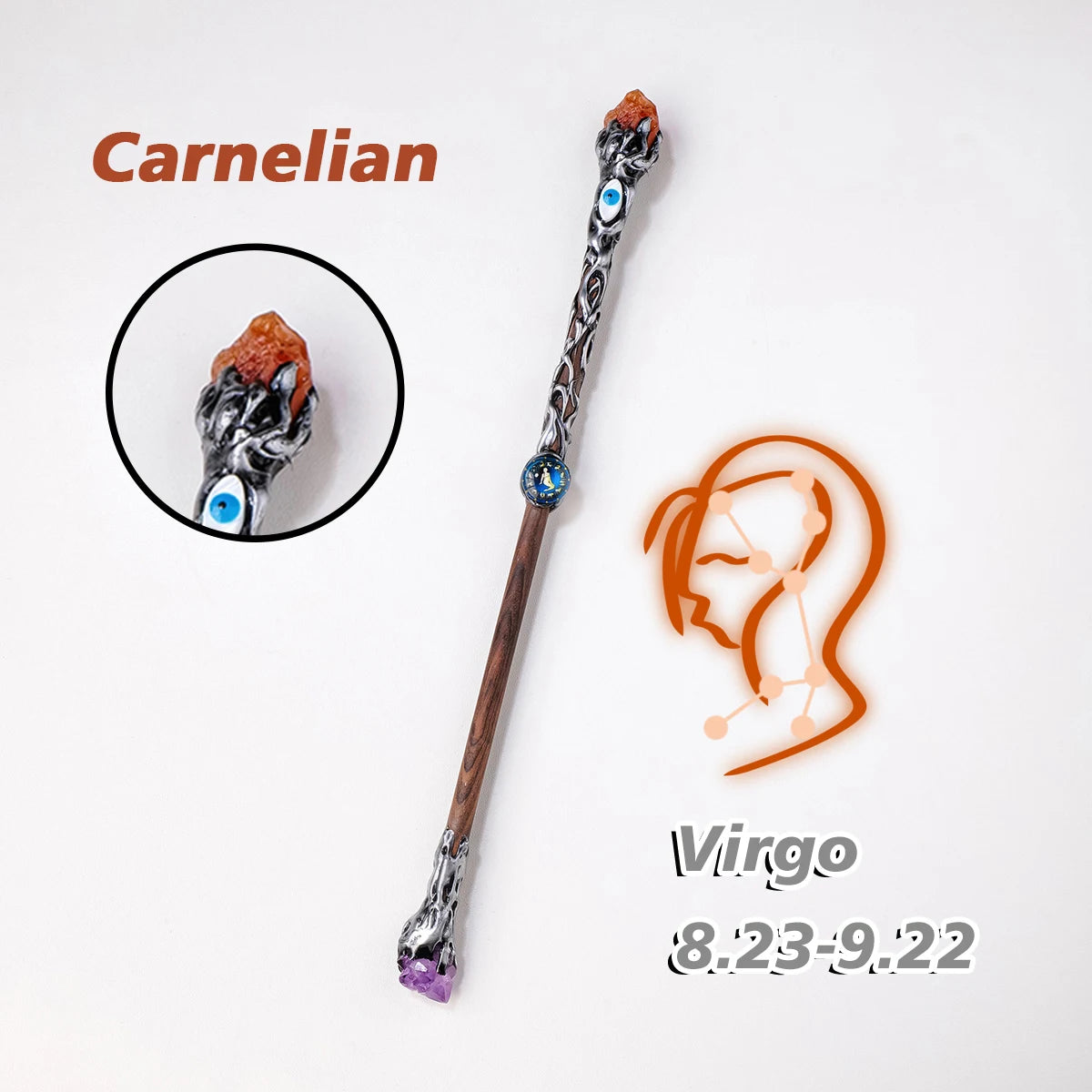 Natural Crystal 12 Constellations Devil's Eye Energy Wand