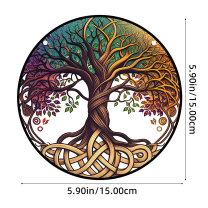 Glass Pattern Tree of Life Decor Stained Suncatcher for Window Hanging Ornament Panel Decor