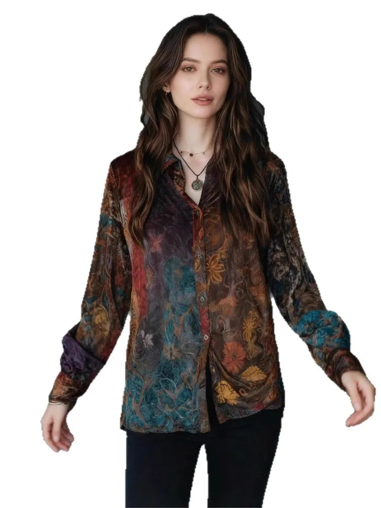 Casual Long Sleeve Button-Down Flower Print Shirt