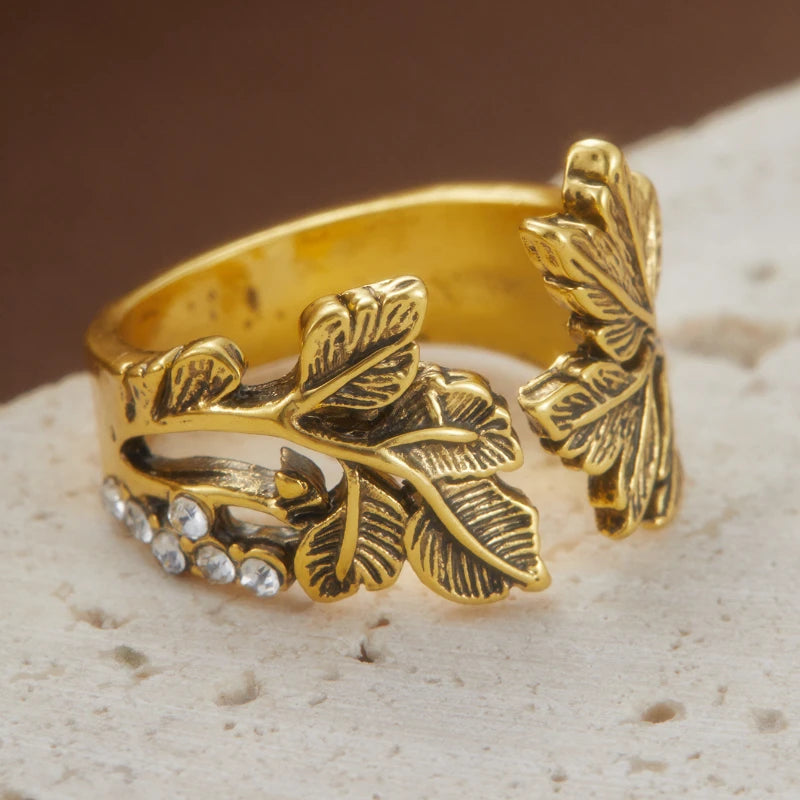 Creative Retro Niche Exquisite Branch Maple Leaf Ring Women's Fashion Creative Holiday Party Valentine's Day Jewelry Accessories
