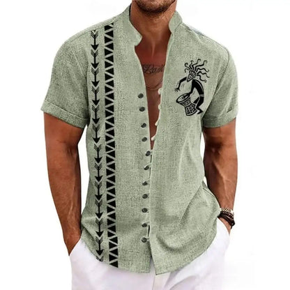 Men's Linen Short-Sleeved Shirt Ethnic Totem Print