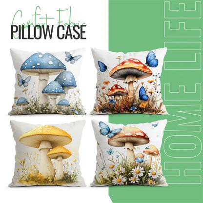 Mushrooms Butterflies Pillow Cover(pillows not included)