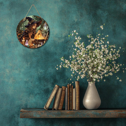 Witch Theme Round Wooden Sign