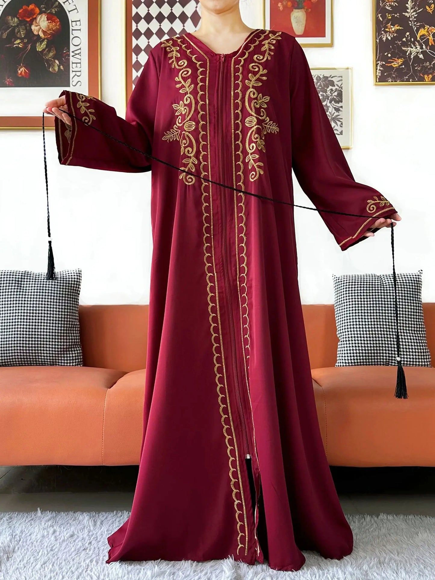 Elegant Women Abaya Long Sleeve Chiffon Dress