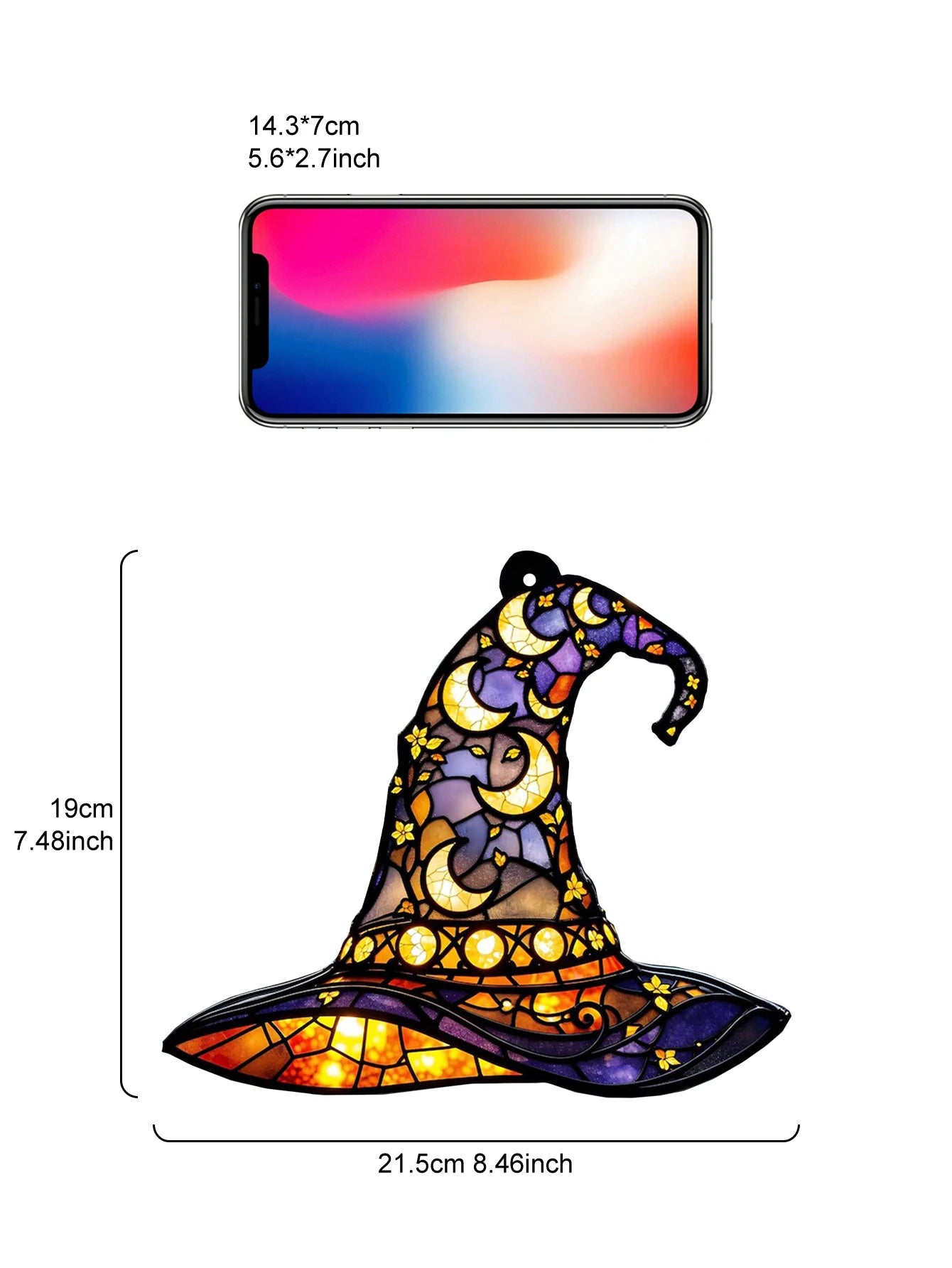 Halloween Witch Hat Window Hanging Acrylic Sun Catchers Hat Shaped with Moon & Floral Pendant Wall Decortions for Home & Garden