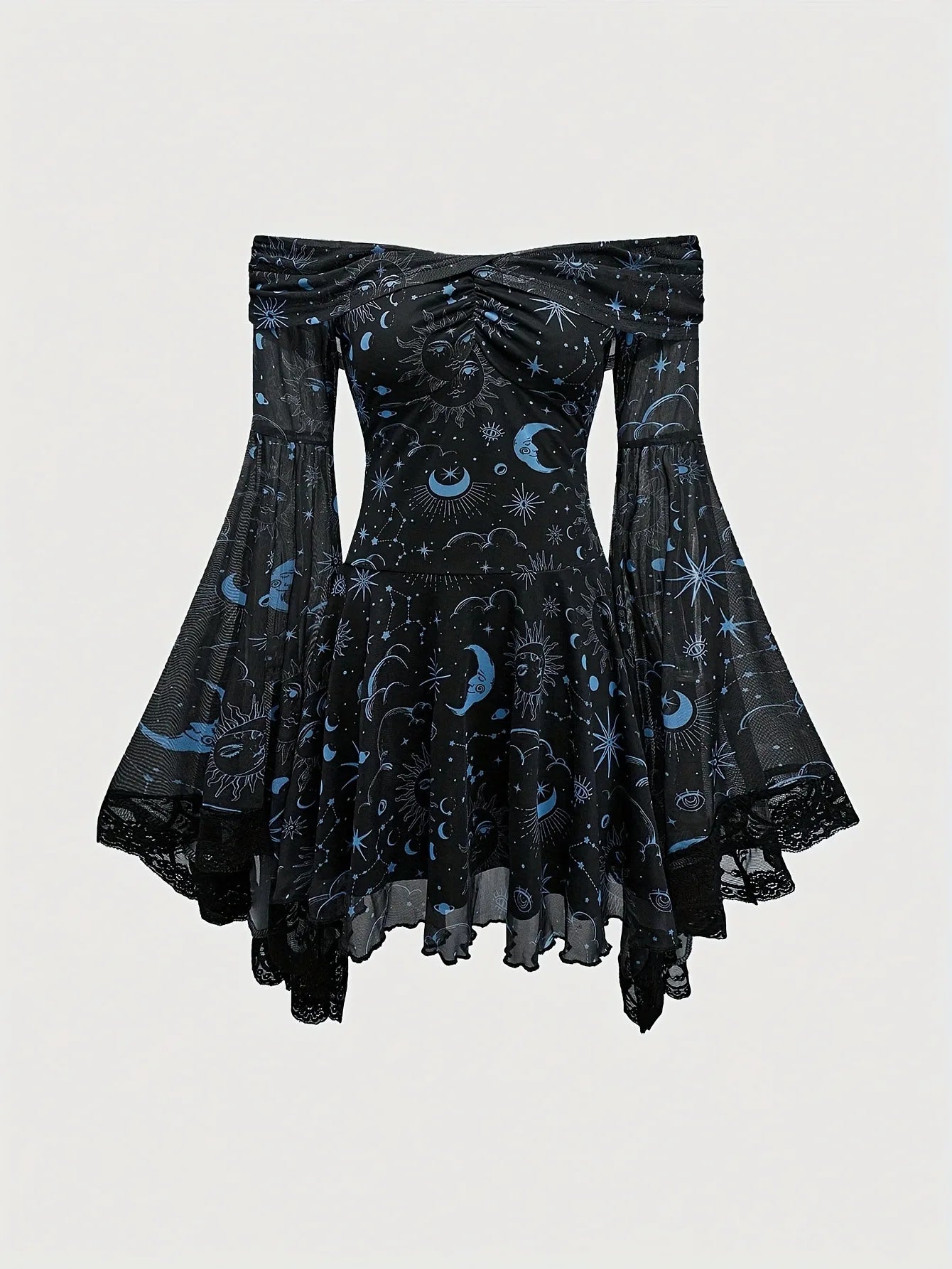 Gothic Style Vintage  Star Moon Long Sleeve A- Line Dress