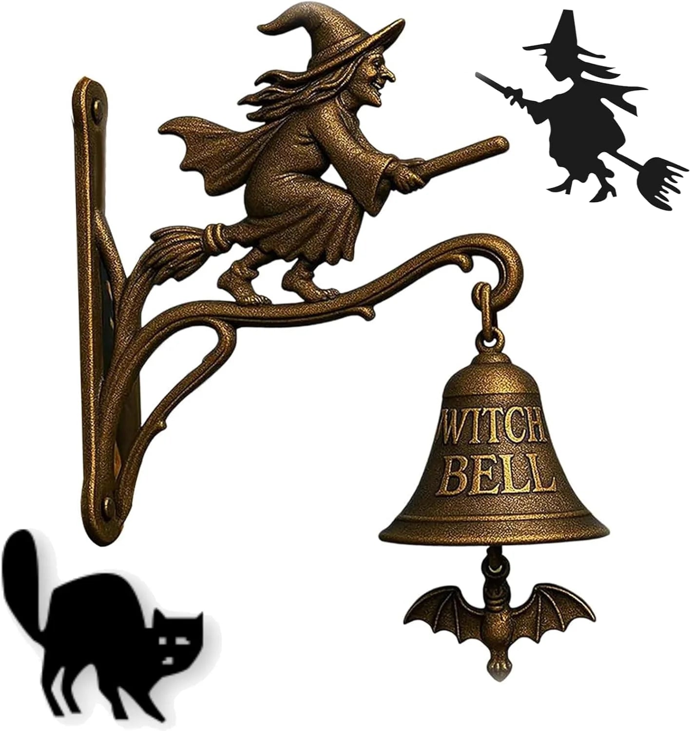Halloween Retro Witch Doorbell Metal Wrought Iron Gothic Witch Decorative Doorbell Outdoor Garden Front Door Hanging Decorations