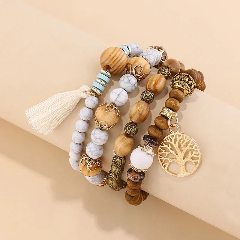 Boho Wooden Beaded Bracelet Set