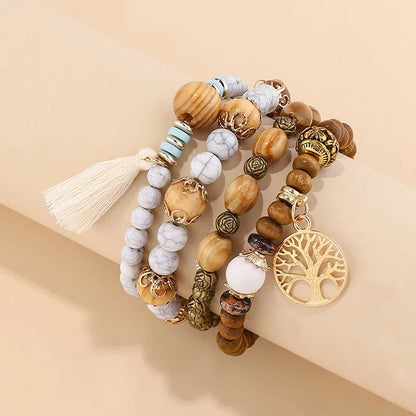 Boho Wooden Beaded Bracelet Set
