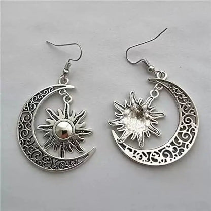 Gothic Dark Style Moon Sun Dangle Earrings