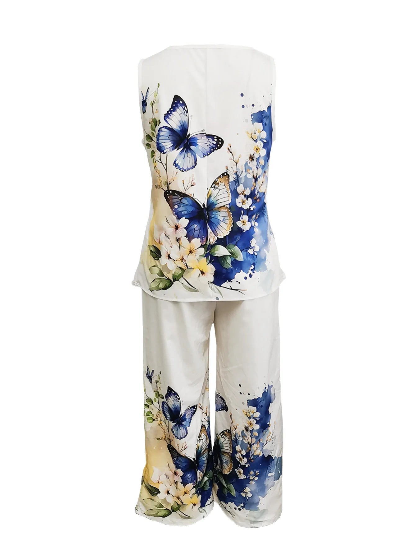 Simple Sleeveless Printed Vest Long Pants Set