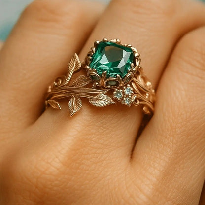 Inlaid Design Leaf Flower Ring