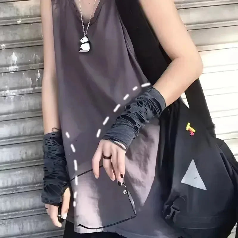 New Hot Sale Fashionable Simple Gothic Fingerless Gloves Unisex Tear Design Stretchy for Party Preparation and Durable