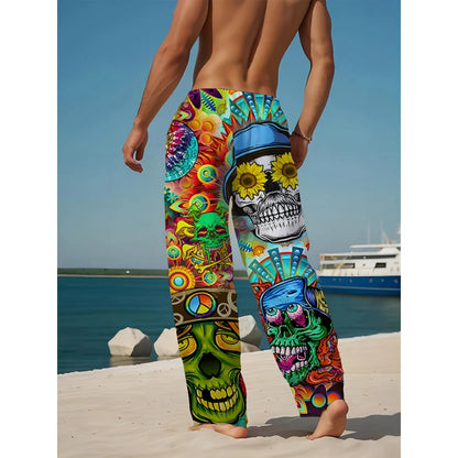 Men's Summer Fashion Casual Pants Skull Print