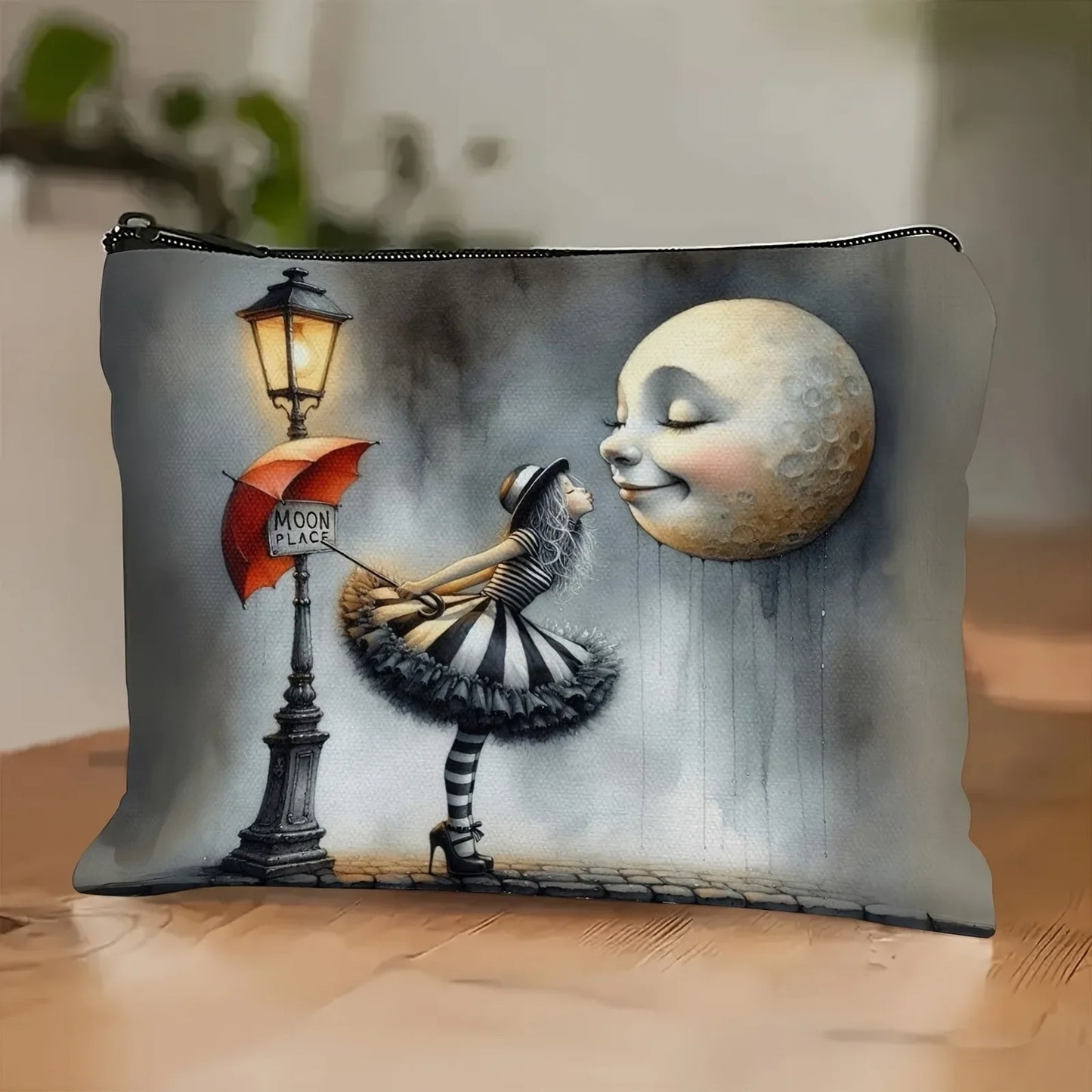 Enchanted Forest Witch and Cat Full Moon Cosmetic Bag