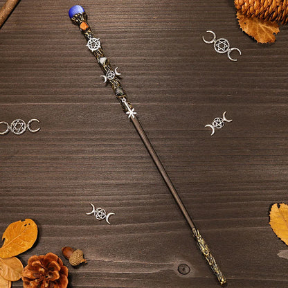 Natural Crystal Wiccan Wand Wood Handmade Unique