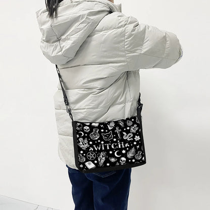 Gothic Cat Printed Shoulder Bag