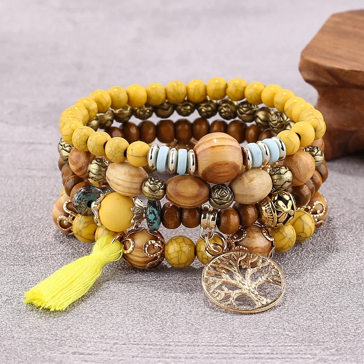 Boho Wooden Beaded Bracelet Set