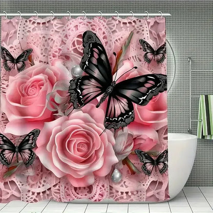 Butterfly print shower curtain