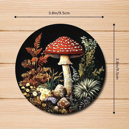 Set of 6 Mushroom Pattern Coasters Round