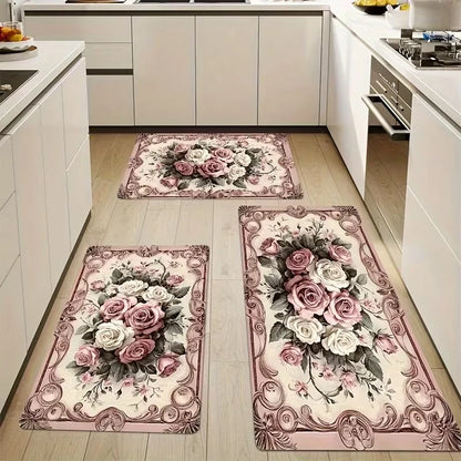 Pink Rose  Non-slip  Kitchen Mat