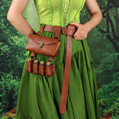 Renaissance Leather Belt Medieval Wizard Alchemy Glass Magic Bottle Cork Bottle Stopper Copper Coin Waist Bag Cosplay Belt
