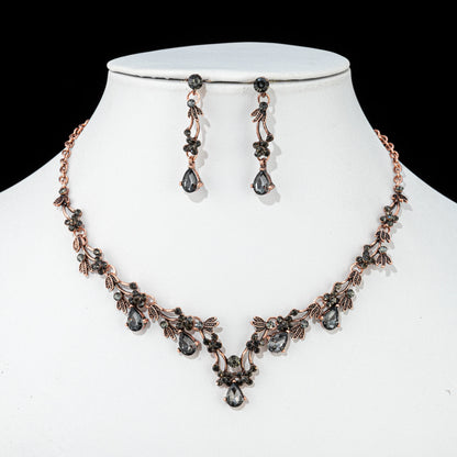 Vintage Crystal Geometric Necklace And Earrings Set