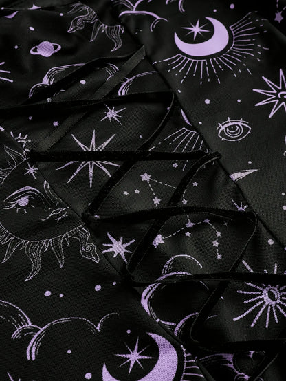 Gothic Style Vintage  Star Moon Long Sleeve A- Line Dress