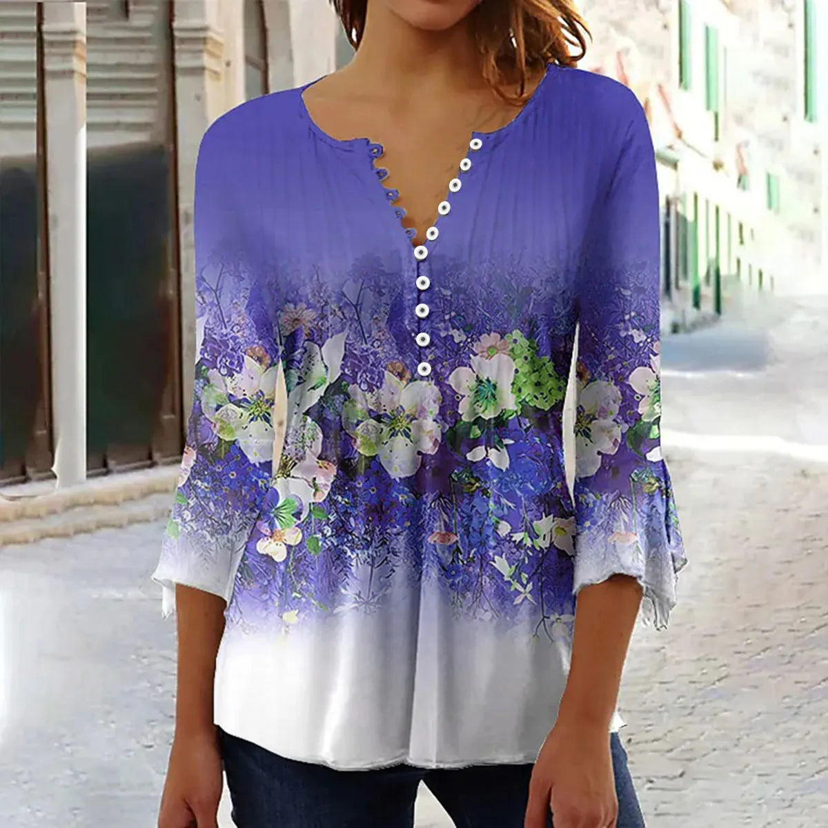 Women'S V-Neck Button-Down T-Shirt