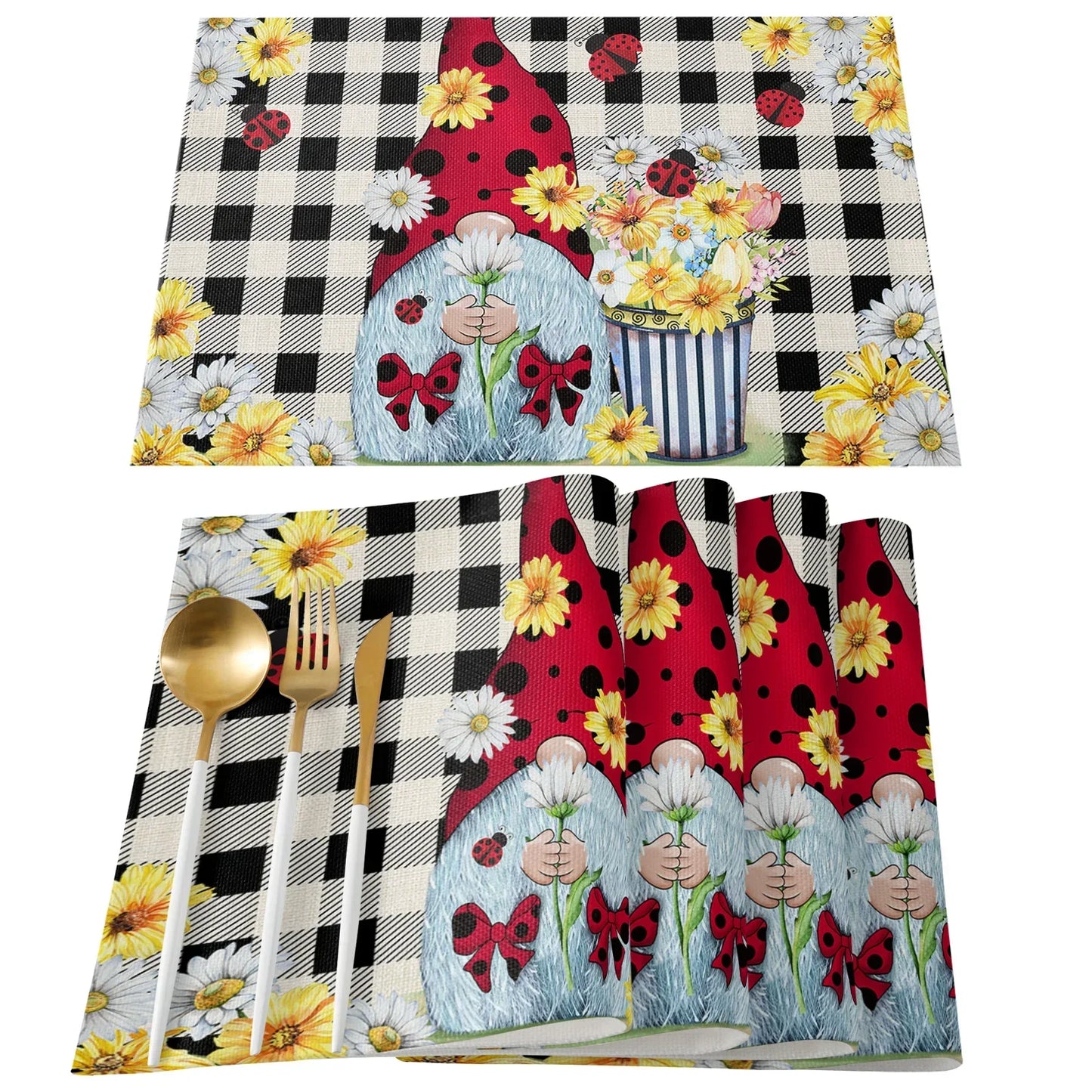 Spring Bee Daisy Gnome Table Mats Cotton